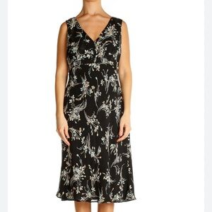 Ann Taylor Loft Womens Black Floral Silk Midi Sleeveless Dress Sz 2 Boho Y2K